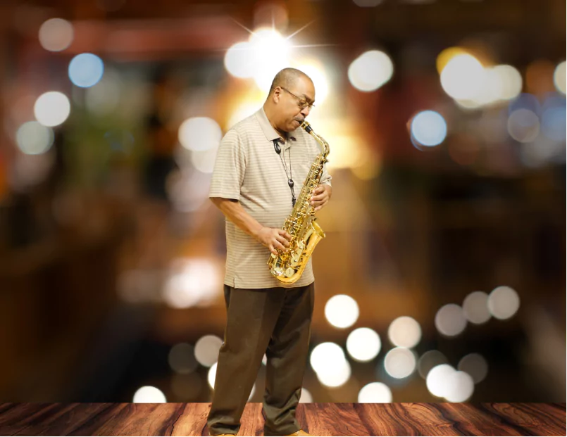 Man playing saxophone at Texas School of Music Student Performance
